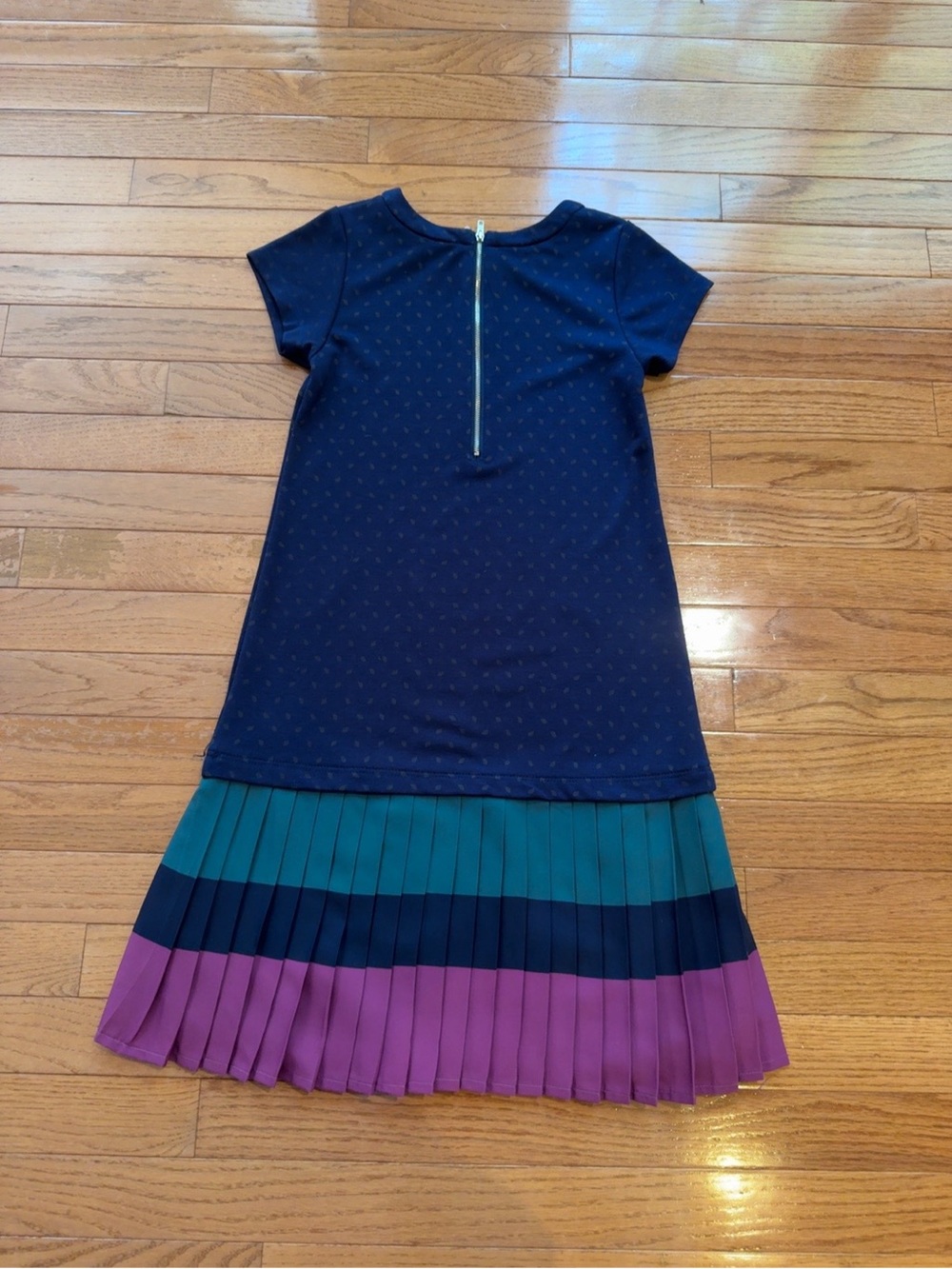 Deux par Deux Girls Pleated Colorblock Dress Navy Teal Purple Size 12